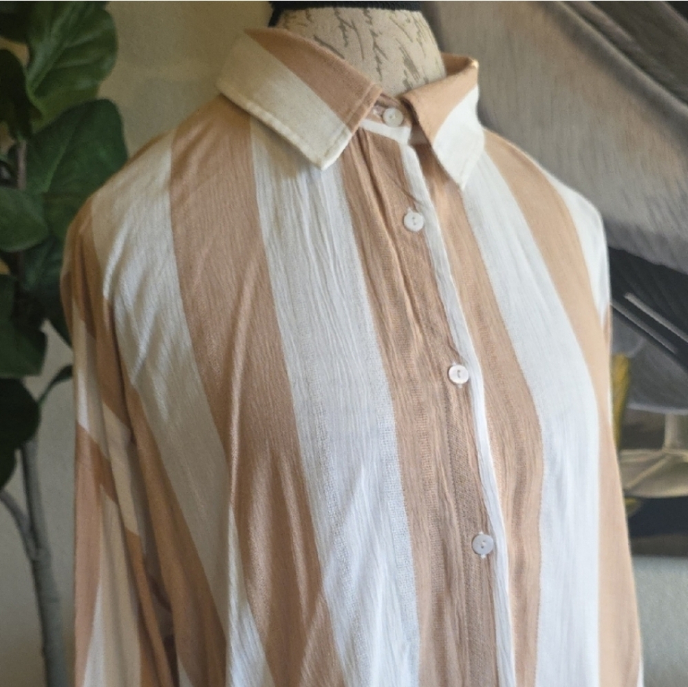 Sade & Sage Striped Long Sleeve Button Down Beachy Top